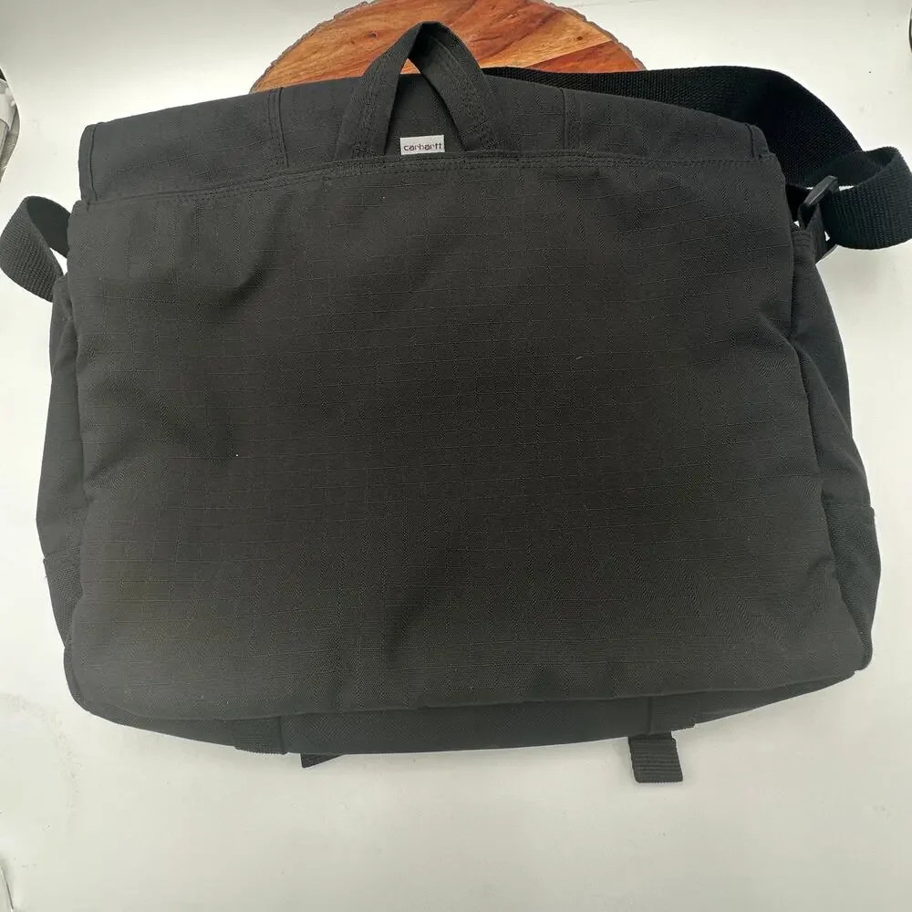 Carhartt RipStop Messenger Bag Black EUC Water Repellent Laptop Sleeve CB02734